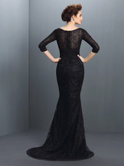 Trumpet/Mermaid Bateau Lace 3/4 Sleeves Long Elastic Woven Satin Mother of the Bride Dresses