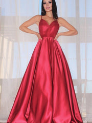 A-Line/Princess Sleeveless Ruffles V-neck Satin Floor-Length Dresses