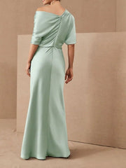 Sheath / Column Mother of the Bride Dress Elegant One Shoulder Floor Length Charmeuse Half Sleeve with Draping