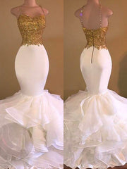 Trumpet/Mermaid Spaghetti Straps Sleeveless Applique Organza Floor-Length Dresses