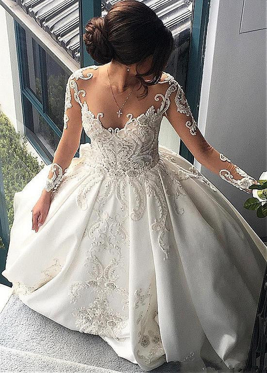 Attractive Tulle & Satin Sheer Wedding Dresses