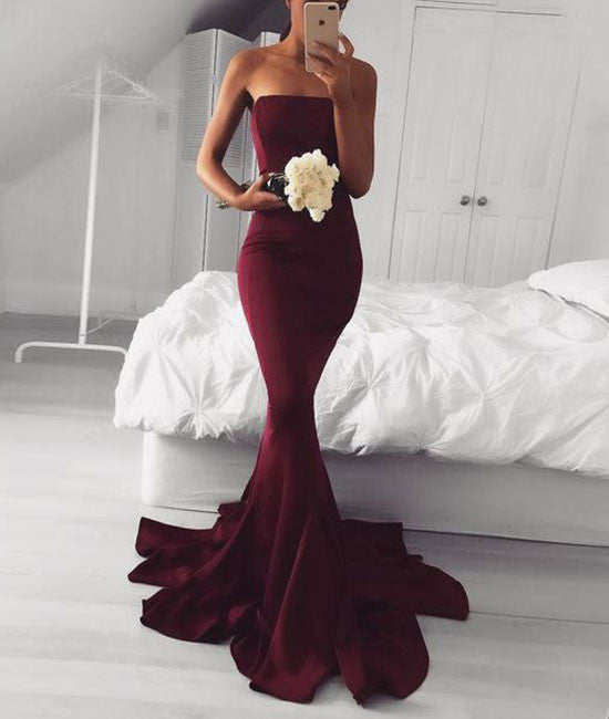 Burgundy mermaid long prom dress, burgundy evening dress