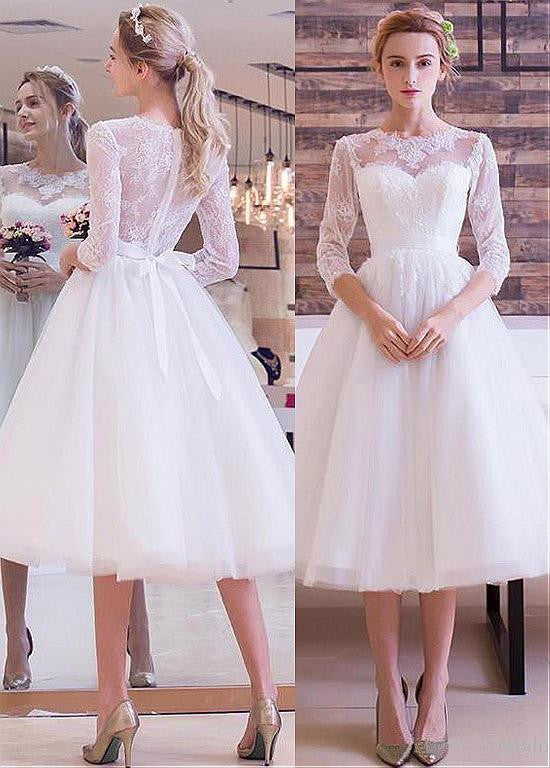 Tea-length A-line Wedding Dresses