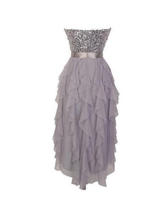 Gray sweetheart sequin short prom dress, bridesmaid dress