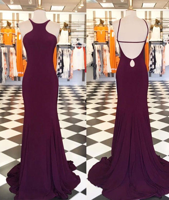 Simple Burgundy long prom dress, burgundy evening dress