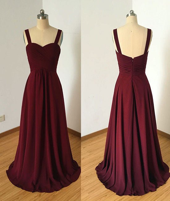 Simple sweetheart burgundy long prom dress, burgundy evening dress