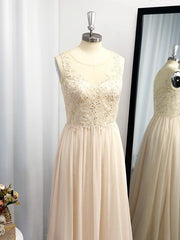 A-Line/Princess Scoop Applique Sleeveless Chiffon Floor-Length Dresses