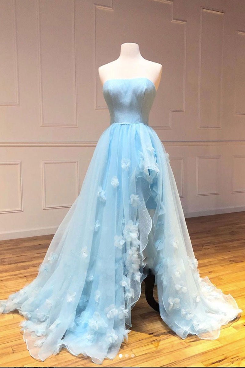 Blue sweetheart tulle long prom dress, blue tulle evening dress