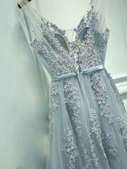 A-Line/Princess Sleeveless V-neck Tulle Applique Floor-Length Dresses