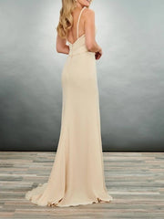 Sheath / Column Mother of the Bride Dress Elegant V Neck Floor Length Chiffon Sleeveless with Tier Ruching