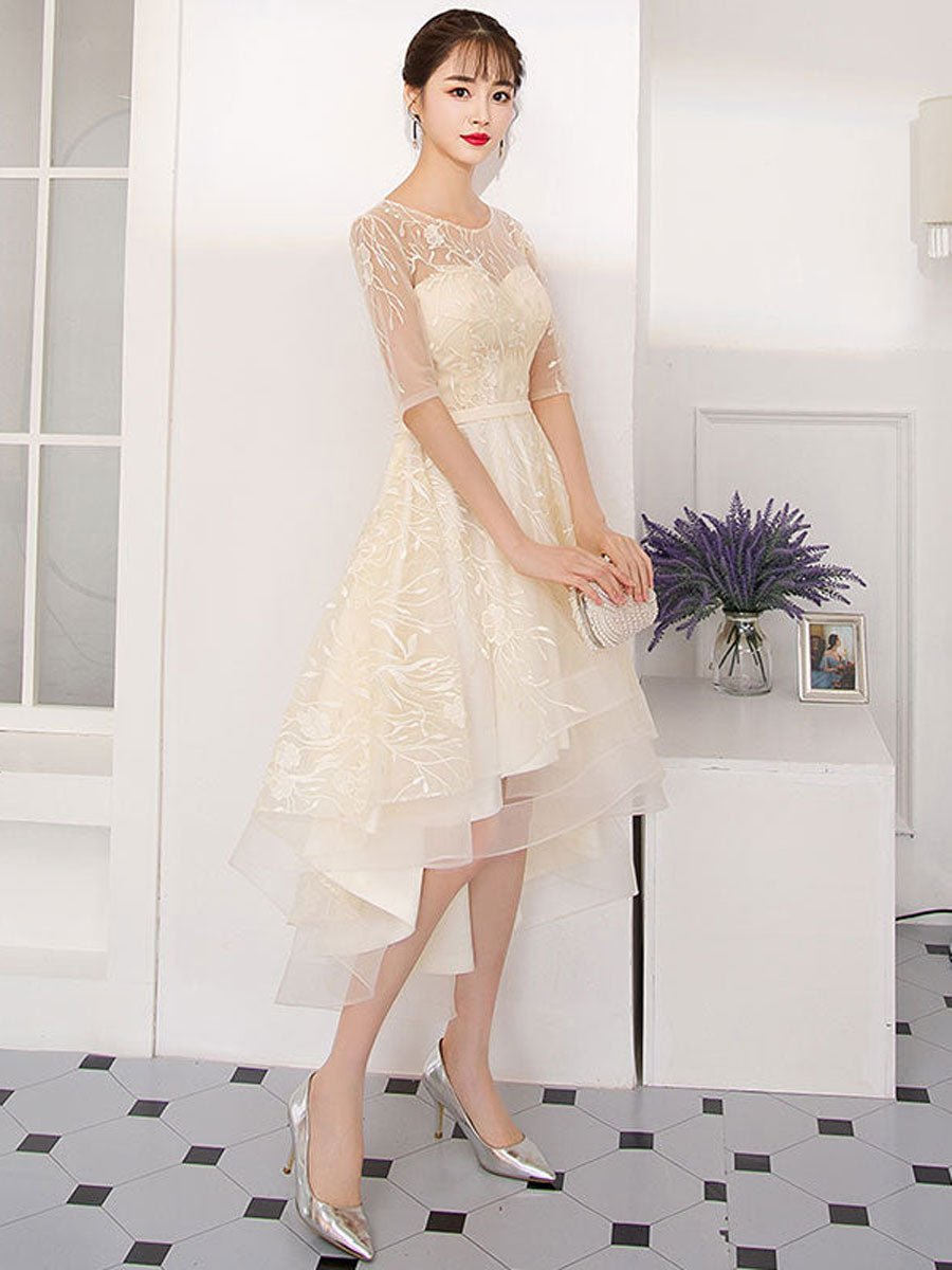 Champagne tulle short prom dress, champagne homecoming dress