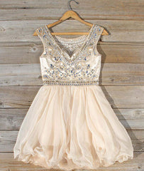 Cute round neck bead apricot short prom dress, homecoming dress