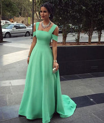 Simple A-line Green Long Prom Dresses, Bridesmaid Dresses