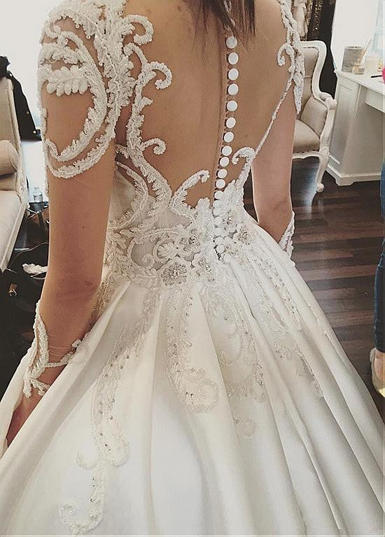 Attractive Tulle & Satin Sheer Wedding Dresses