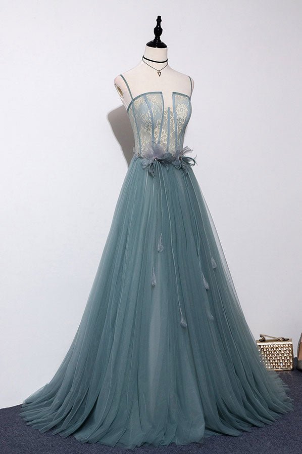 Green sweetheart tulle lace long prom dress green formal dress