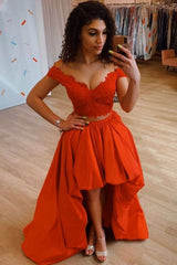 Red two pieces lace prom dress red lace formal dress