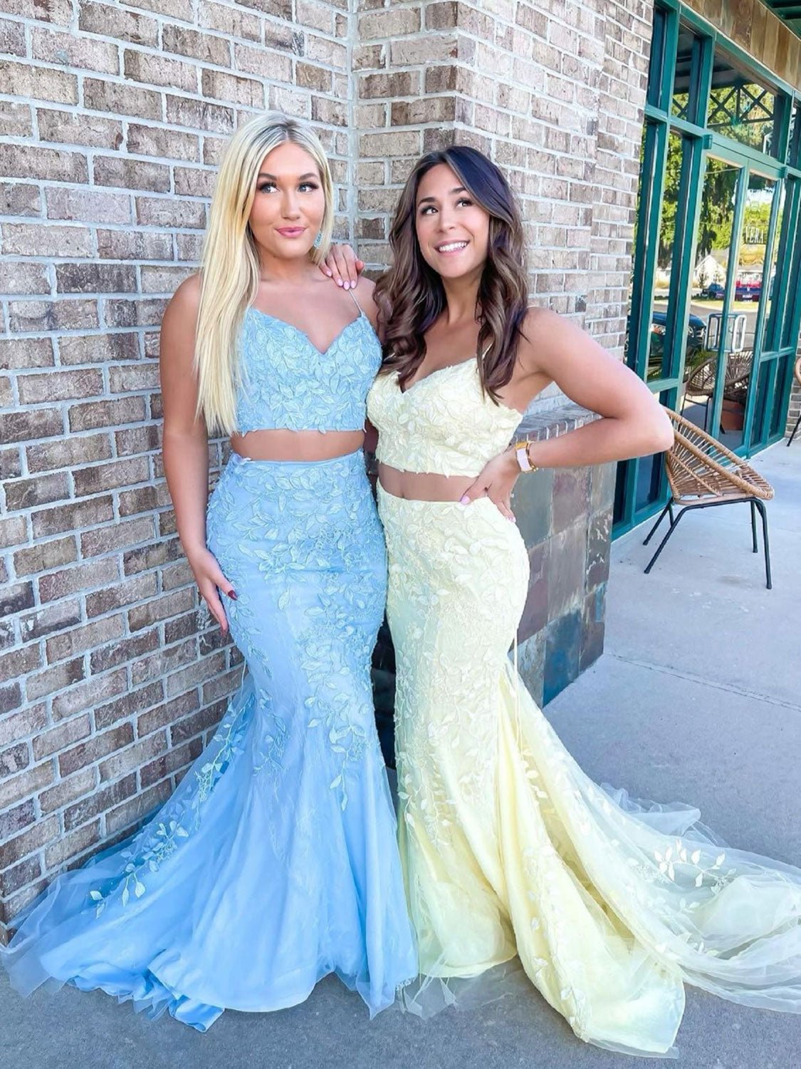 Unique two pieces lace mermaid long prom dress, lace evening dress