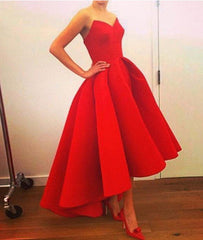 Custom made red sweetheart tea length prom gown, evening dress
