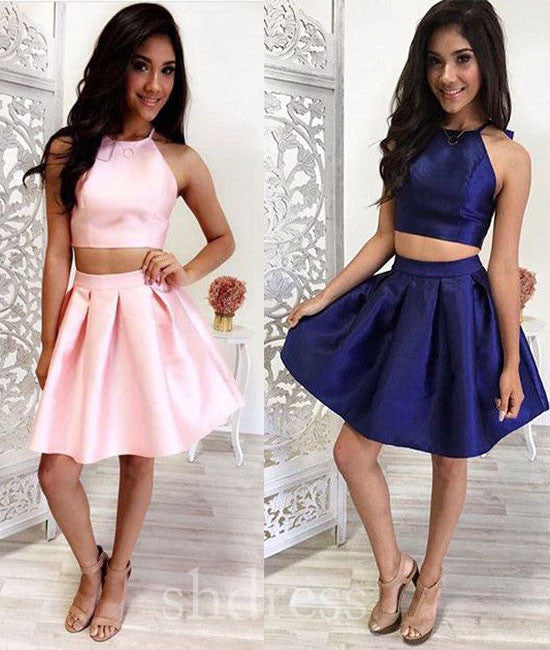 Simple two pieces short prom dress, cute homecoming dress