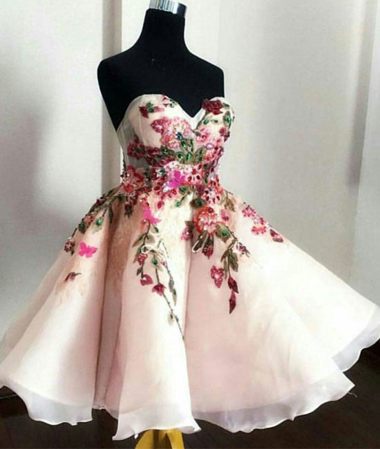 Cute sweetheart applique short prom dress, cute homecoming dress