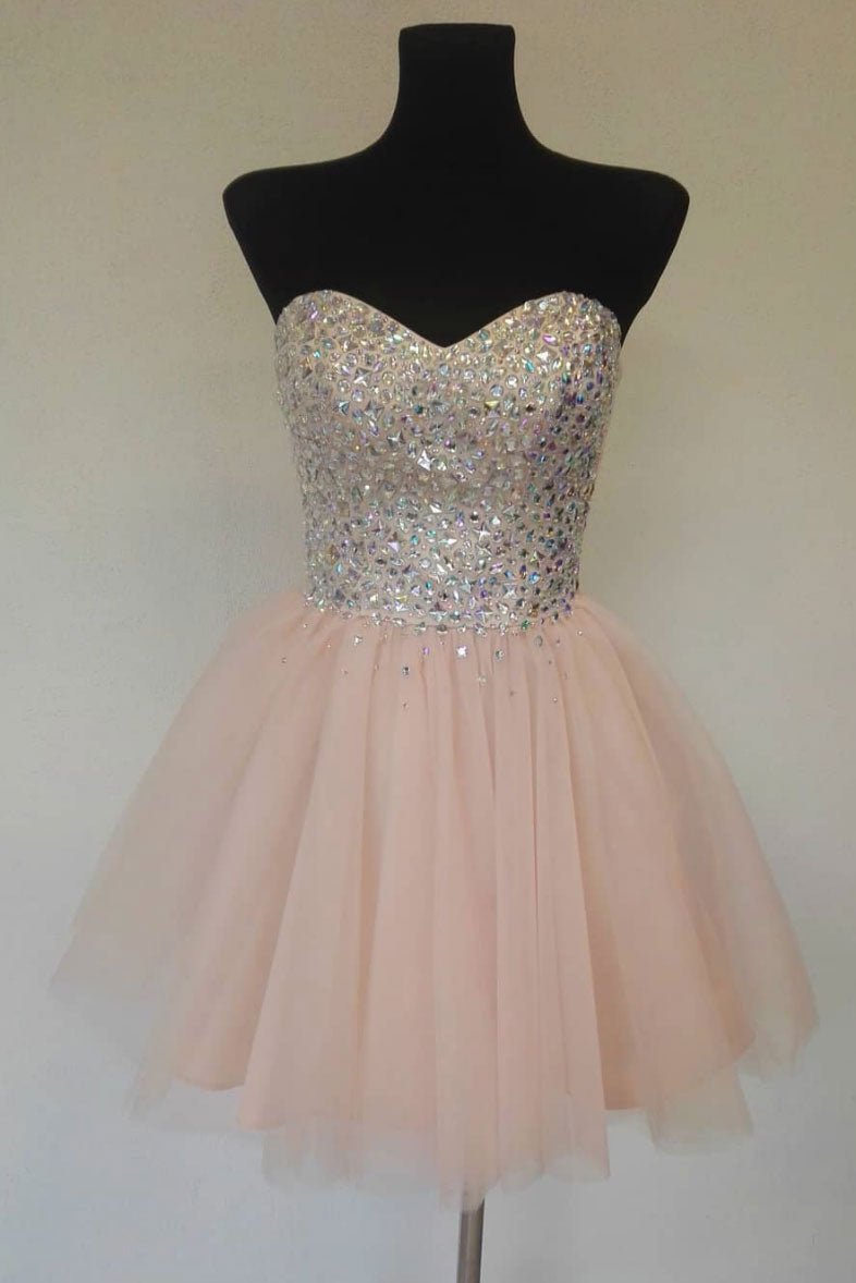 Pink sweetheart tulle short prom dress, homecoming dress