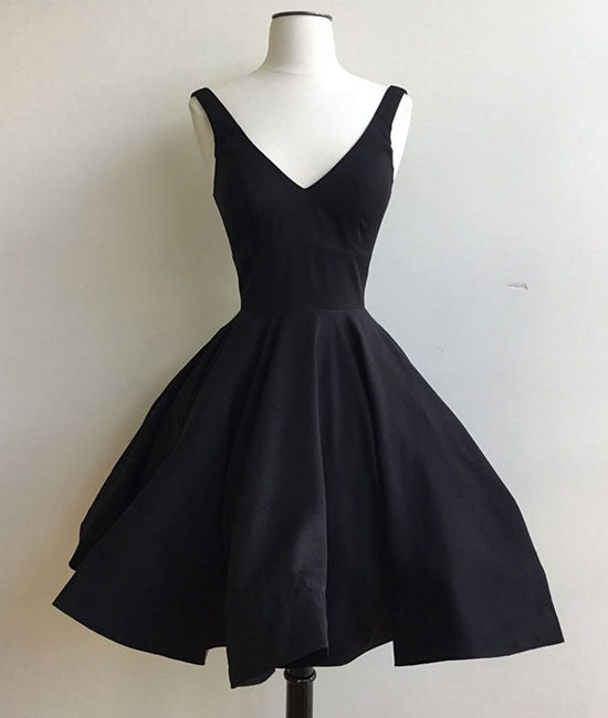 Simple v neck black short prom dress, cute homecoming dress/…