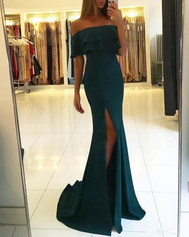 Elegant Robe De Soiree Mermaid Off The Shoulder Green Slit Sexy Long Prom Dresses Prom Gown Evening Dresses