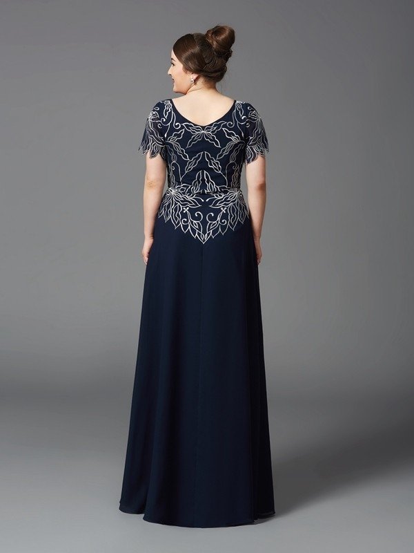 A-Line/Princess Square Short Sleeves Long Chiffon Mother of the Bride Dresses
