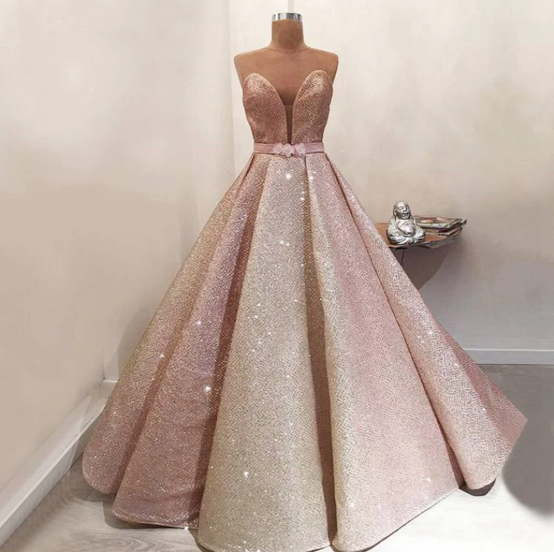 Puffy Robe De Soiree Ball Gown Sweetheart Sequins Sparkle Long Prom Dresses Prom Gown Evening Dresses