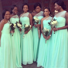 Mint Green Bridesmaid Dresses For Women A-line One-shoulder Chiffon Long Cheap Under 50 Wedding Party Dresses