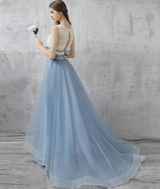 Elegant two pieces tulle long prom dress, tulle homecoming dress