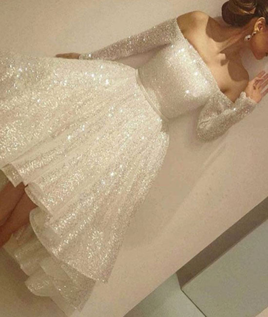 Custom made white sequin short prom dress, cute homecoming dress