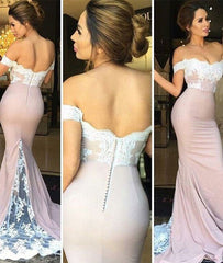 Custom Made Lace Off Shoulder Long Prom Dresses, Evening Dresses