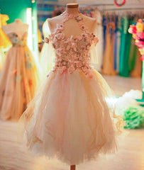 Cute tulle lace applique short prom dress, cute homecoming dress
