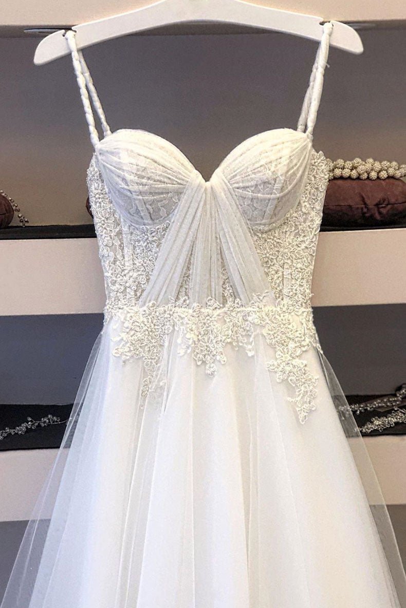 White sweetheart tulle lace long prom dress white lace evening dress