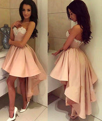 Cute pink high low prom dress, pink evening dress