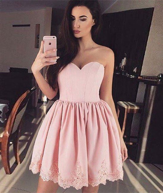 Pink sweetheart short prom dress, cute pink homecoming dress