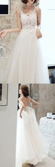 White lace tulle long prom dress white tulle lone evening dress