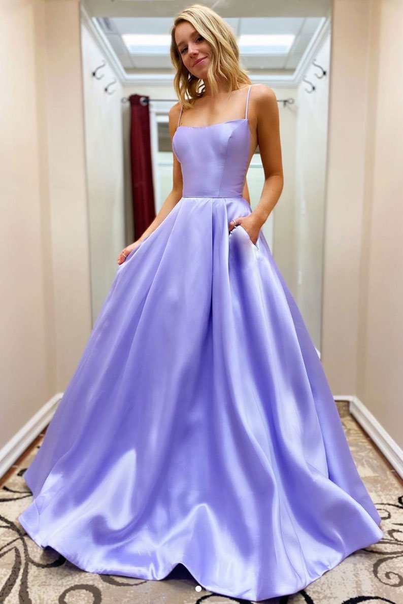 Simple satin long prom dress purple formal dress