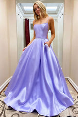 Simple satin long prom dress purple formal dress