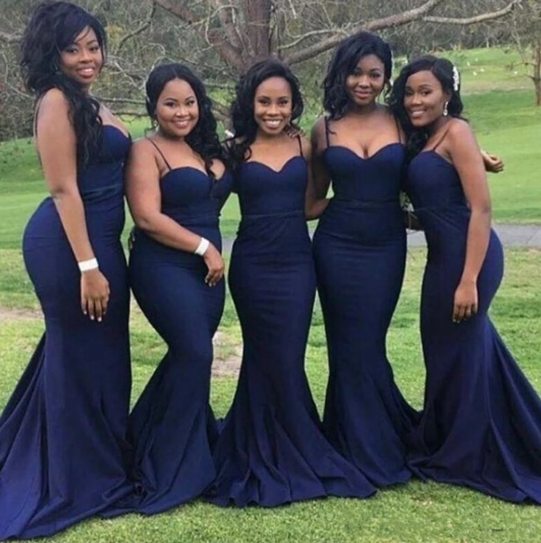 Blue Bridesmaid Dresses For Women Mermaid Spaghetti Straps Backless Long Cheap Under 50 Wedding Party Dresses