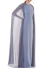 Sheath / Column Mother of the Bride Dress Elegant Jewel Neck Floor Length Chiffon Long Sleeve with Pleats