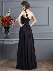 A-Line/Princess One-Shoulder Sleeveless Chiffon Long Mother of the Bride Dresses