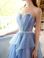 A line sweetheart neck tulle long prom dress, tulle formal evening dress