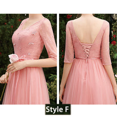 Dusty Rose Lace A-line Long Style Bridesmaid Dresses