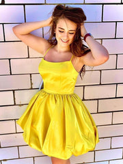 Simple yellow satin short prom dress yellow homecoming dress