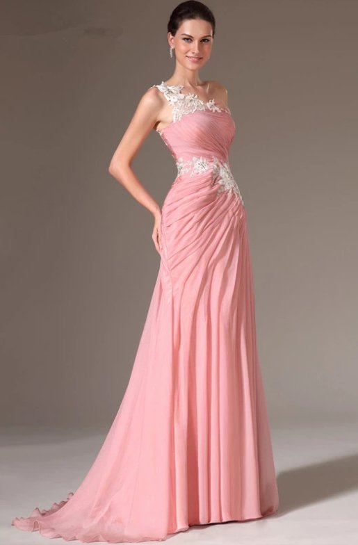 Pink Evening Dresses Mermaid One-shoulder Chiffon Lace Beaded Long Formal Party Evening Gown Prom Dresses Robe De Soiree