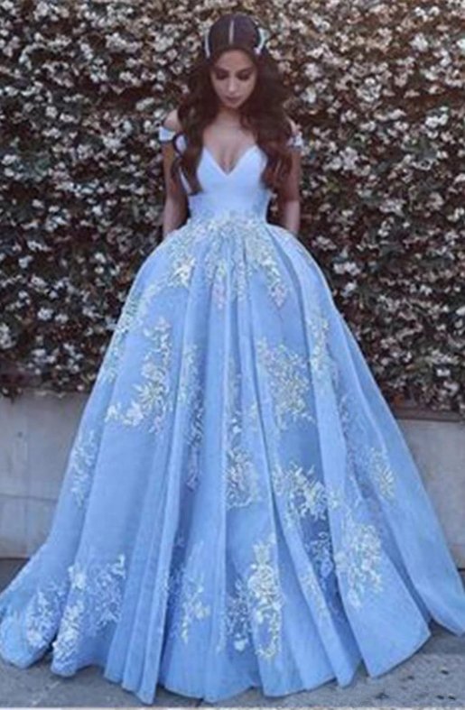 Sky Blue Robe De Soiree Ball Gown Off The Shoulder Tulle Lace Long Women Party Prom Dresses Prom Gown Evening Dresses
