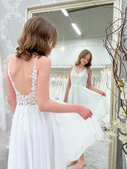 White chiffon lace short prom dress, whit homecoming dress