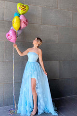 Blue tulle long prom dress blue tulle evening dress